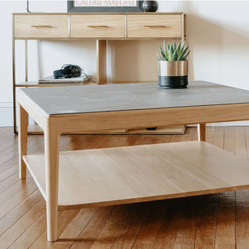 Table basse Albâtre Dasras céramique bois chêne ou noyer - 10 finitions 2 tailles 2 modèles