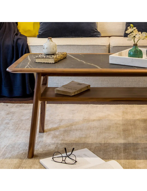 Table basse H Dasras céramique bois chêne ou noyer - 10 finitions 4 tailles