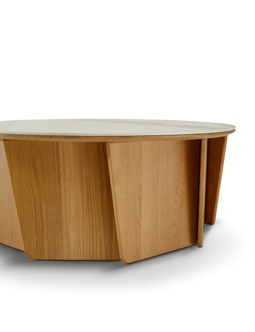 Table basse Volute Dasras céramique bois chêne ou noyer - 10 finitions 3 tailles