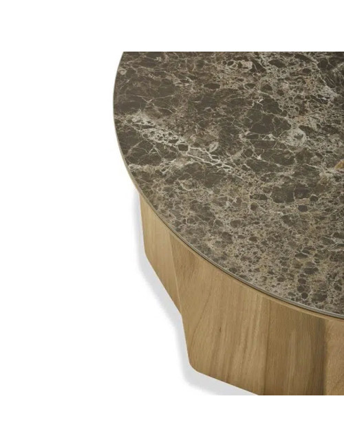 Table basse Volute Dasras céramique bois chêne ou noyer - 10 finitions 3 tailles