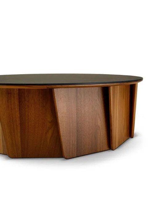 Table basse Volute Dasras céramique bois chêne ou noyer - 10 finitions 3 tailles