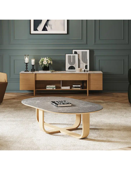 Table basse oblongue Luge Dasras bois chêne - 9 finitions 2 tailles