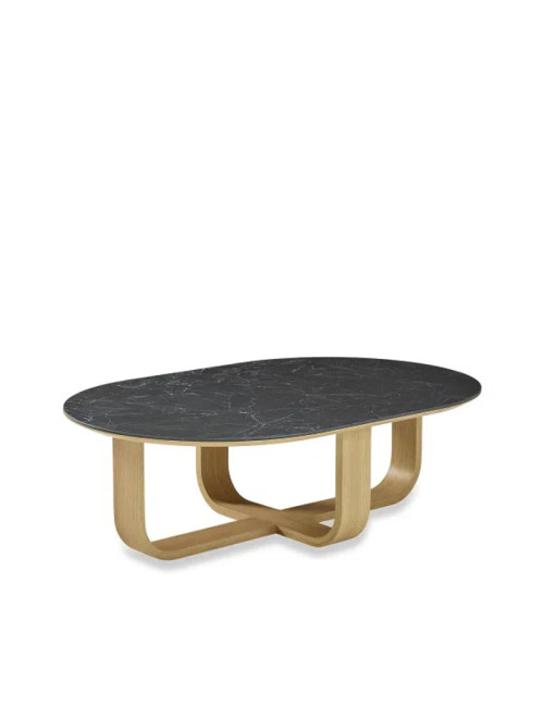 Table basse oblongue Luge Dasras céramique bois chêne - 9 finitions 2 tailles
