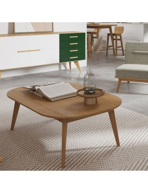 Table basse rectangulaire Snack Dasras bois chêne ou noyer - 10 finitions 2 tailles