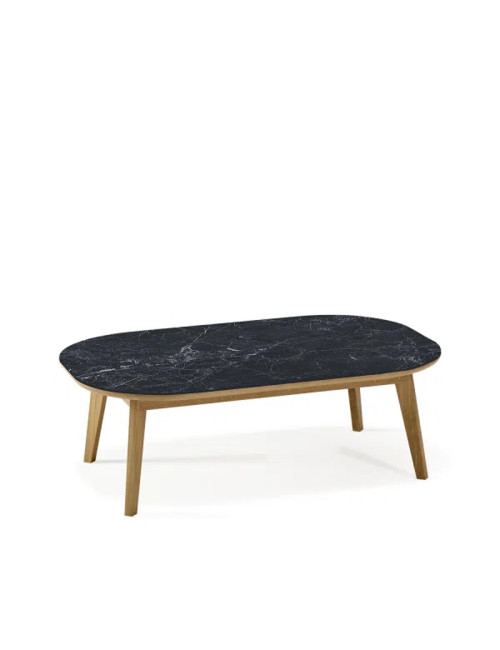 Table basse rectangulaire Snack Dasras céramique bois chêne ou noyer - 10 finitions 2 tailles