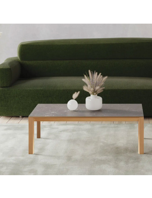 Table basse rectangulaire Clarté Dasras céramique bois chêne ou noyer - 10 finitions 2 tailles 2 modèles