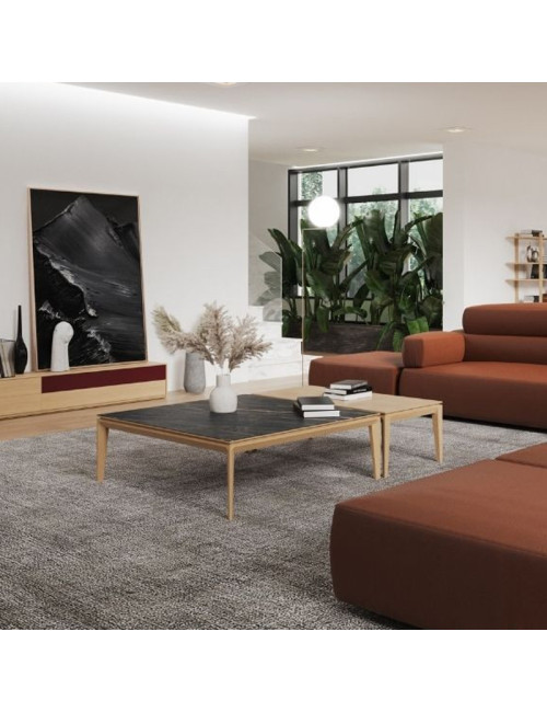 Table basse carrée Buzz Dasras céramique bois chêne ou noyer - 10 finitions 2 tailles