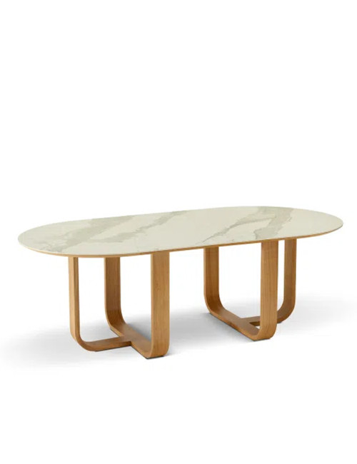 Table à manger fixe Luge Dasras céramique bois chêne H.75 - 9 finitions 3 tailles