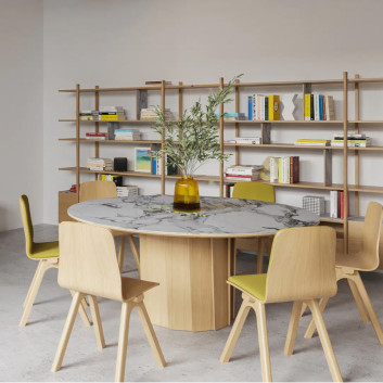 Table à manger fixe Volute Dasras céramique bois chêne ou noyer H.75 - 10 finitions 3 tailles