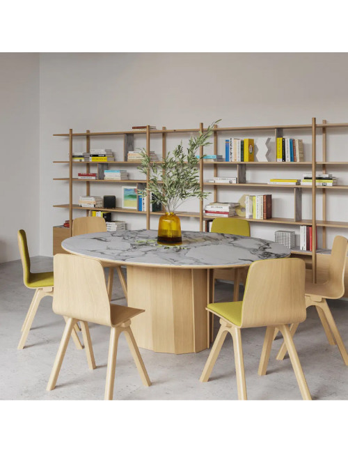 Table à manger fixe Volute Dasras céramique bois chêne ou noyer H.75 - 10 finitions 3 tailles