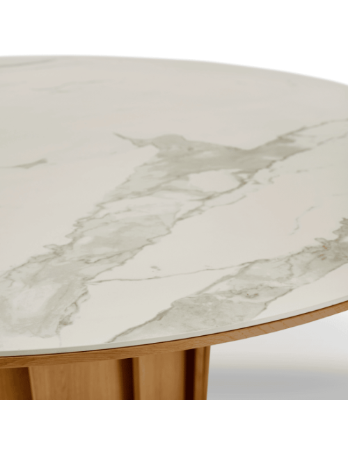 Table à manger fixe Volute Dasras céramique bois chêne ou noyer H.75 - 10 finitions 3 tailles