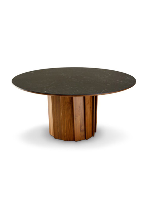 Table à manger fixe Volute Dasras céramique bois chêne ou noyer H.75 - 10 finitions 3 tailles