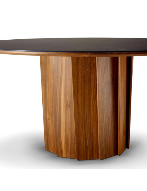Table à manger fixe Volute Dasras céramique bois chêne ou noyer H.75 - 10 finitions 3 tailles