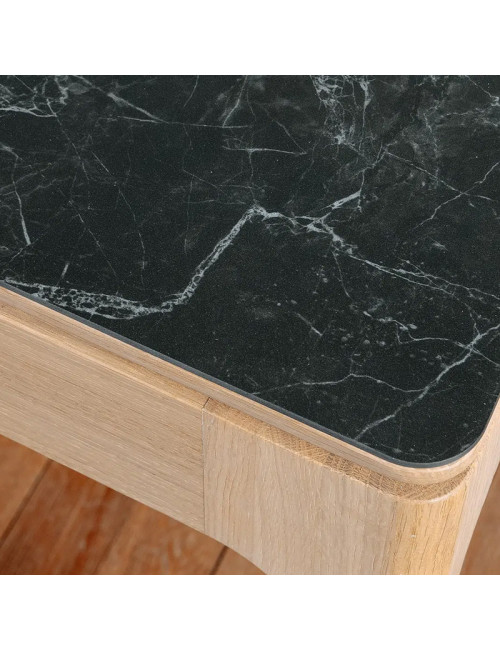 Table à manger fixe Albâtre Dasras céramique bois chêne ou noyer - 10 finitions 8 tailles