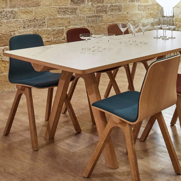 Table à manger fixe Chevron Dasras céramique bois chêne ou noyer - 10 finitions 17 tailles