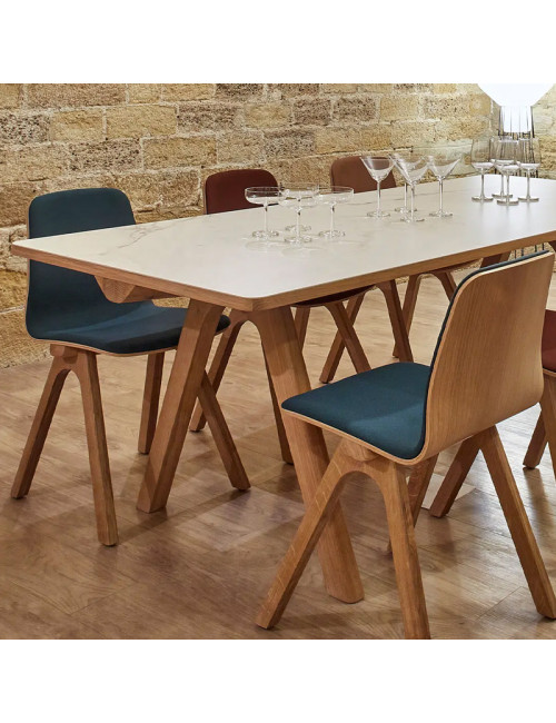 Table à manger fixe Chevron Dasras céramique bois chêne ou noyer - 10 finitions 17 tailles