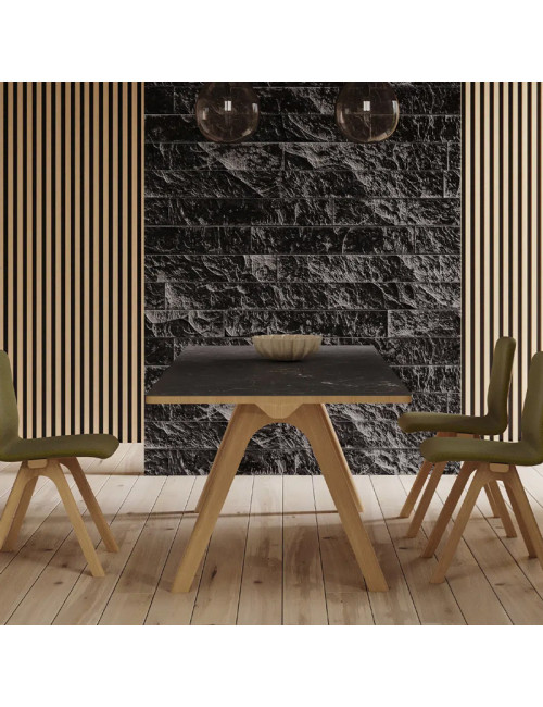 Table à manger fixe Chevron Dasras céramique bois chêne ou noyer - 10 finitions 17 tailles