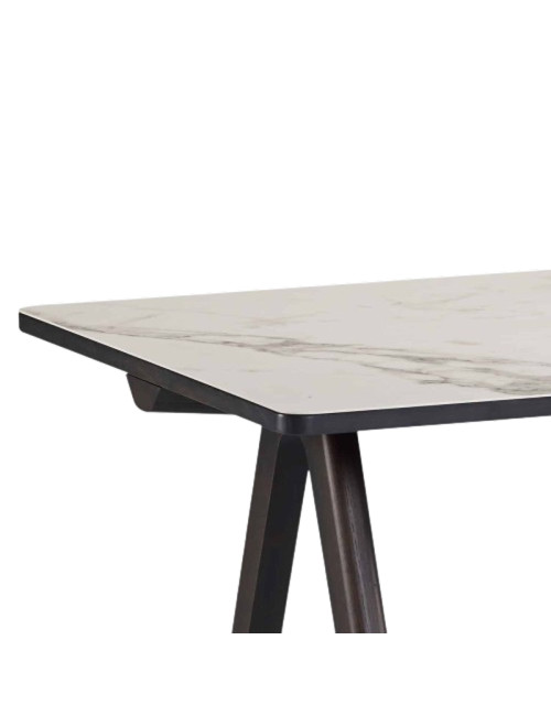 Table à manger fixe Chevron Dasras céramique bois chêne ou noyer - 10 finitions 17 tailles