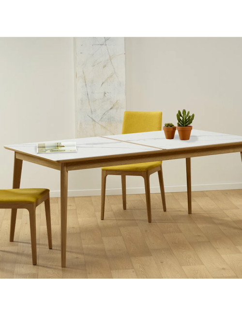 Table à manger fixe Paul Dasras céramique bois chêne ou noyer - 10 finitions 17 tailles