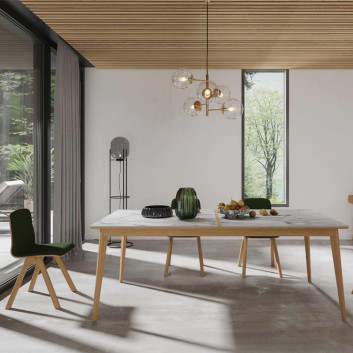Table à manger fixe Paul Dasras céramique bois chêne ou noyer - 10 finitions 17 tailles