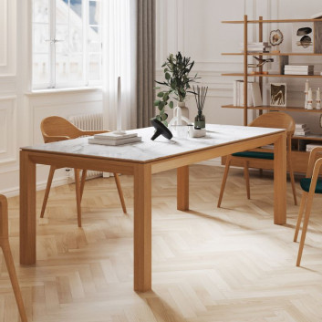 Table à manger fixe Clarté Dasras céramique bois chêne ou noyer - 10 finitions 17 tailles