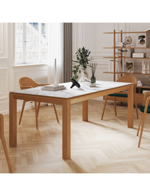 Table à manger fixe Clarté Dasras céramique bois chêne ou noyer - 10 finitions 17 tailles