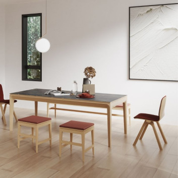Table à manger fixe Buzz Dasras céramique bois chêne ou noyer - 10 finitions 17 tailles