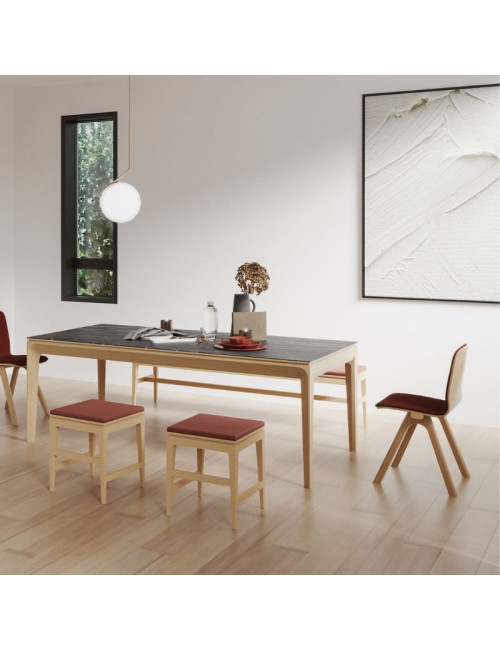 Table à manger fixe Buzz Dasras céramique bois chêne ou noyer - 10 finitions 17 tailles