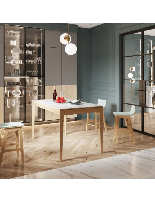 Table à manger fixe Buzz Dasras céramique bois chêne ou noyer - 10 finitions 17 tailles