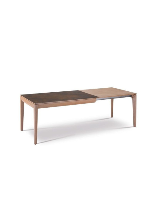 Table à manger extensible Buzz Dasras céramique bois chêne ou noyer - 10 finitions 8 tailles 2 modèles