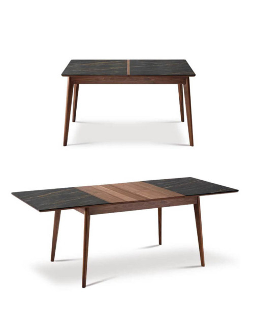 Table à manger extensible Paul Dasras céramique bois chêne ou noyer - 10 finitions 8 tailles