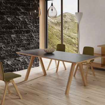 Table à manger extensible Chevron Dasras céramique bois chêne ou noyer - 10 finitions 8 tailles