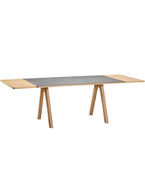 Table à manger extensible Chevron Dasras céramique bois chêne ou noyer - 10 finitions 8 tailles