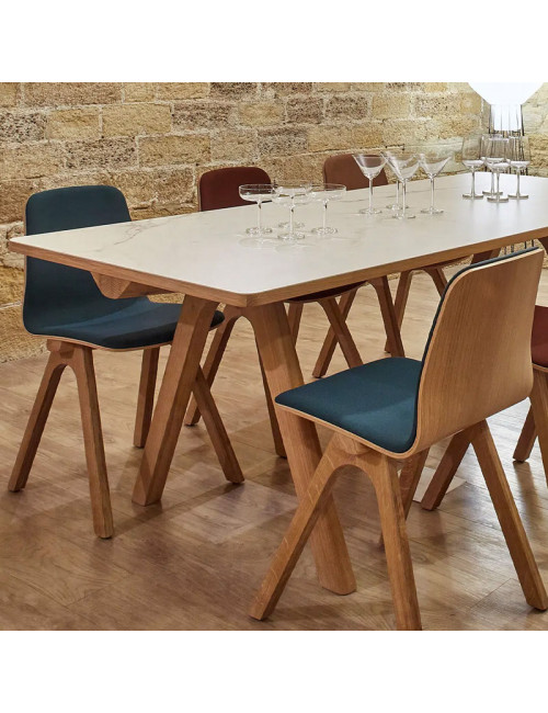 Table à manger extensible Chevron Dasras céramique bois chêne ou noyer - 10 finitions 8 tailles
