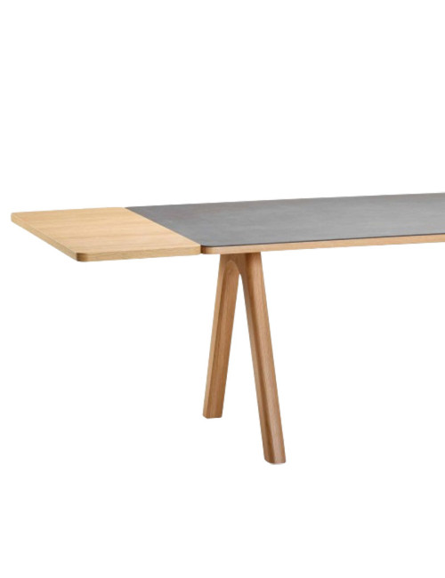 Table à manger extensible Chevron Dasras céramique bois chêne ou noyer - 10 finitions 8 tailles