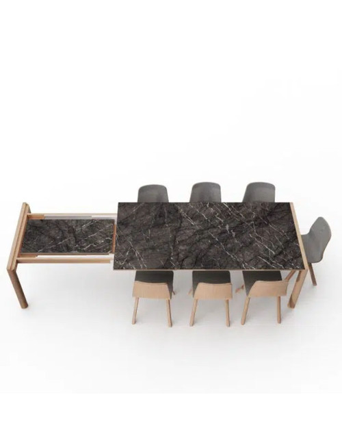 Table à manger extensible Rives Dasras céramique bois chêne ou noyer - 10 finitions 3 tailles