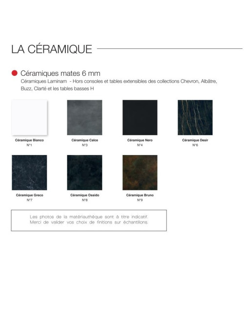 Table à manger extensible Rives Dasras céramique bois chêne ou noyer - 10 finitions 3 tailles