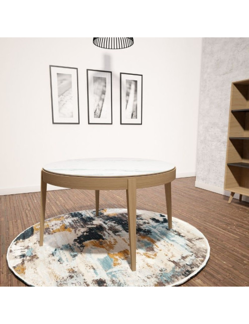 Table à manger extensible Liseré Dasras céramique bois chêne - 9 finitions 3 tailles