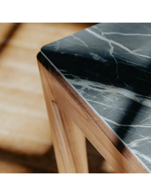 Table basse carrée Albâtre Dasras céramique bois chêne ou noyer - 10 finitions 2 tailles 2 modèles