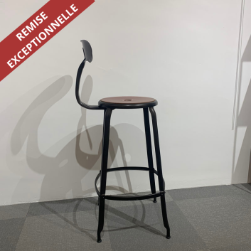 Chaise haute Nicolle métal H75 avec galette cuir lisse fauve
