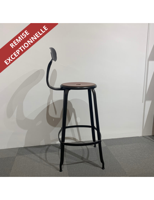 Chaise haute Nicolle métal H75 avec galette cuir lisse fauve