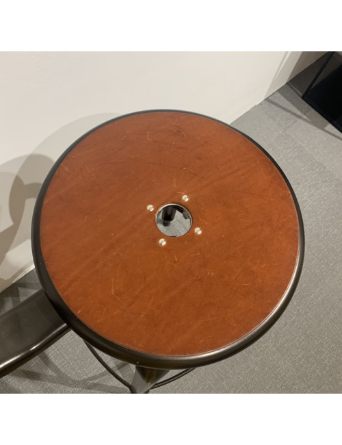 Chaise haute Nicolle métal H75 avec galette cuir lisse fauve
