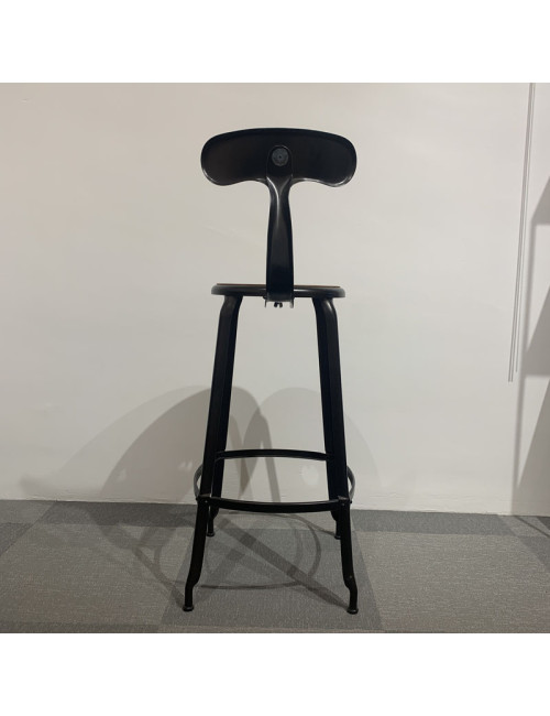 Chaise haute Nicolle métal H75 avec galette cuir lisse fauve
