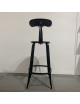Chaise haute Nicolle métal H75 avec galette cuir lisse fauve