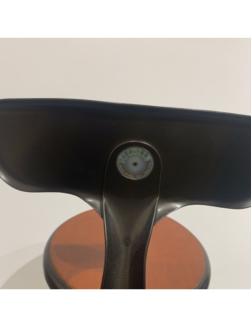 Chaise haute Nicolle métal H75 avec galette cuir lisse fauve