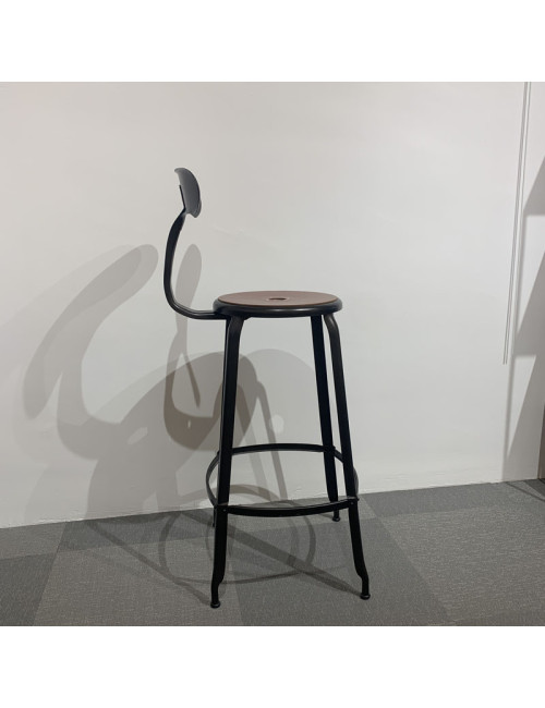 Chaise haute Nicolle métal H75 avec galette cuir lisse fauve