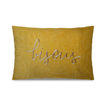 Coussin brodé Bisous Pôdevache rectangulaire 40x60cm curry