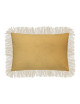 Coussin Labua Pôdevache velours rectangulaire 40x60cm jaune moutarde franges