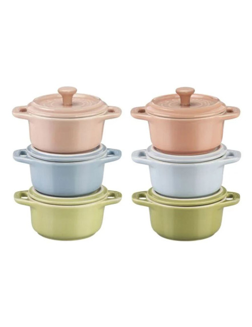 Ensemble de 6 mini cocottes Staub en céramique Macaron 10cm