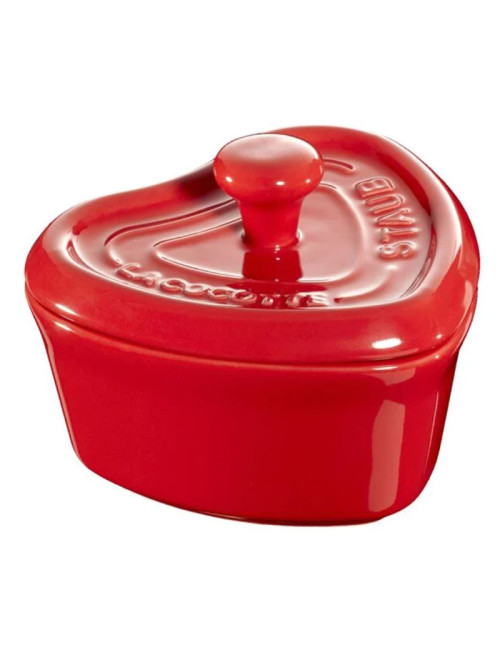 Mini cocotte coeur Staub en céramique 10cm rouge cerise